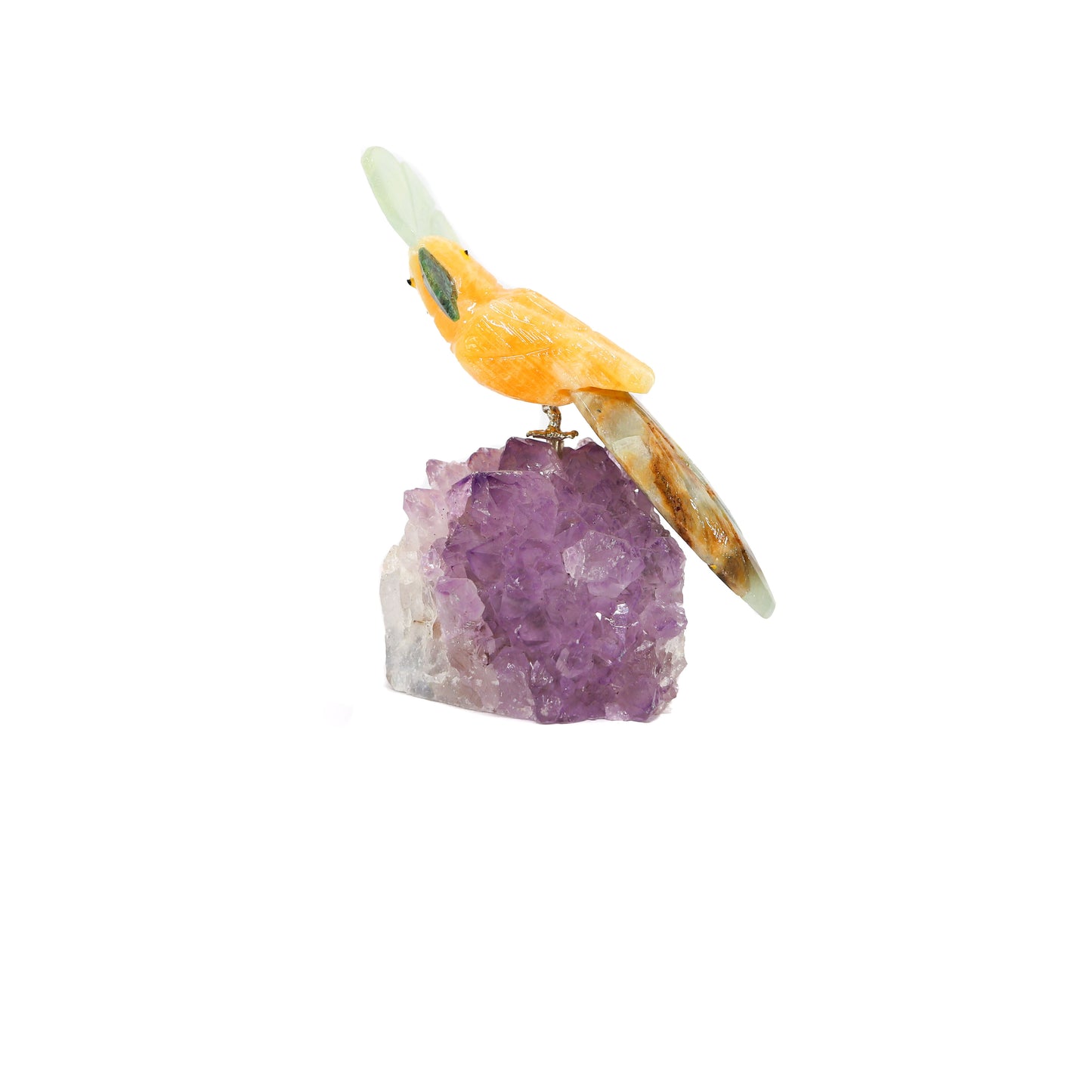 Honey Calcite Bird on Amethyst Druze Base