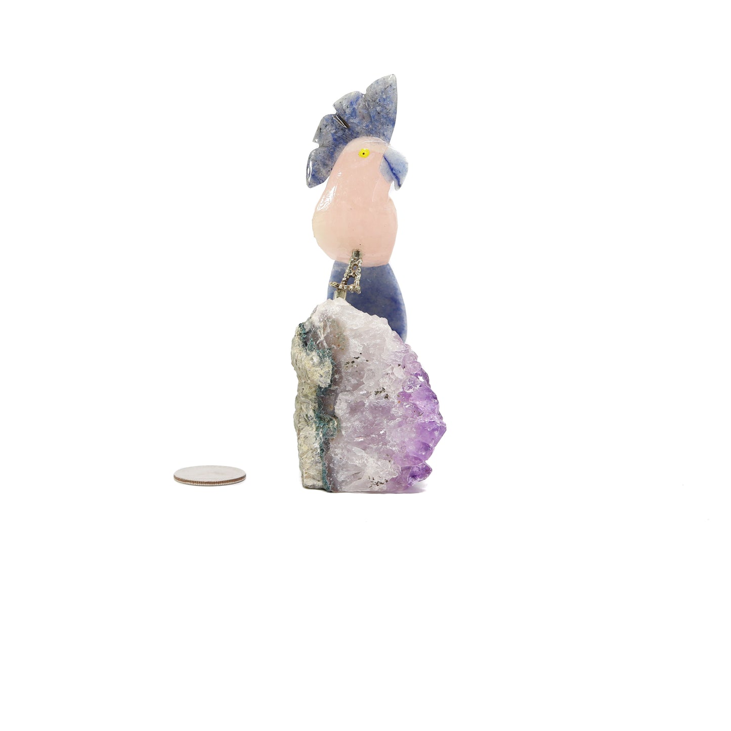 Rose Quartz Bird on Amethyst Druze Base