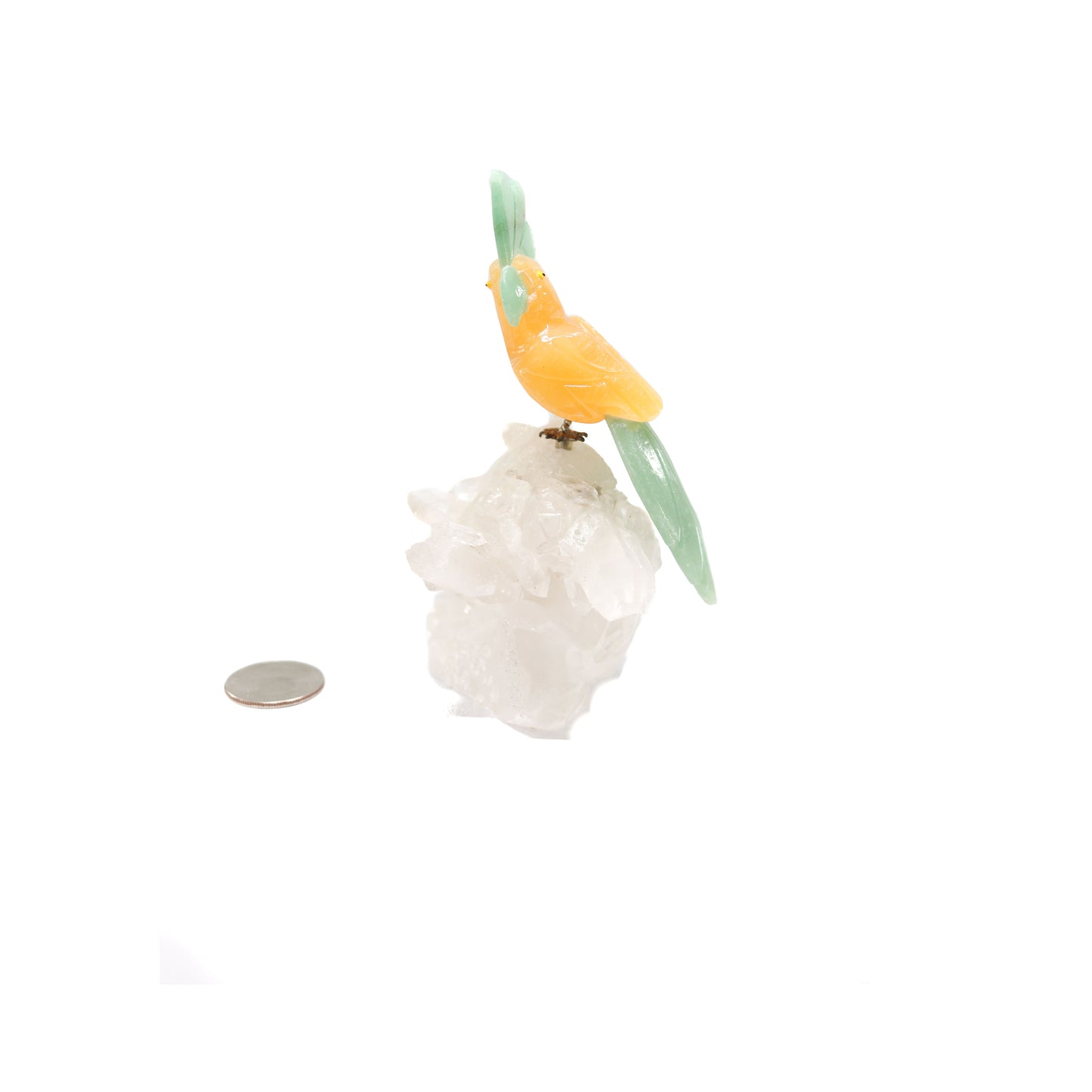 Honey Calcite Bird on Clear Quartz Base