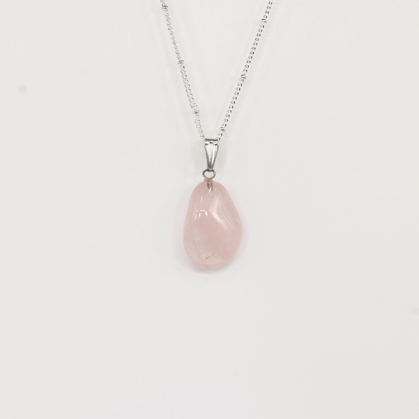 Rose Quartz Tumbled Silver Necklace