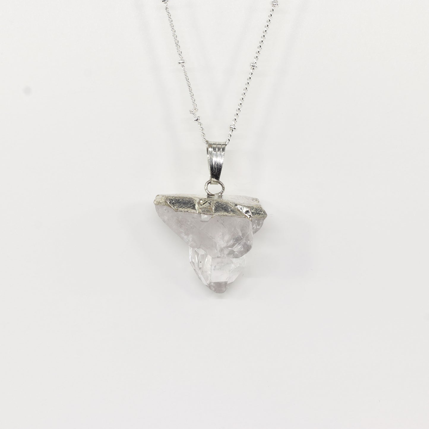 Clear Quartz Rough Silver Necklace