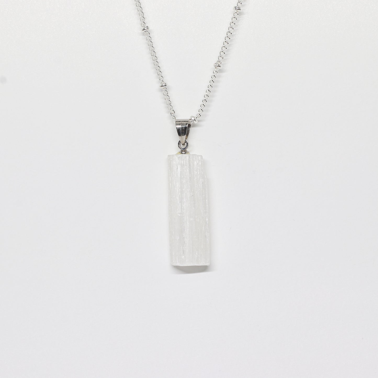 White Selenite Silver Necklace
