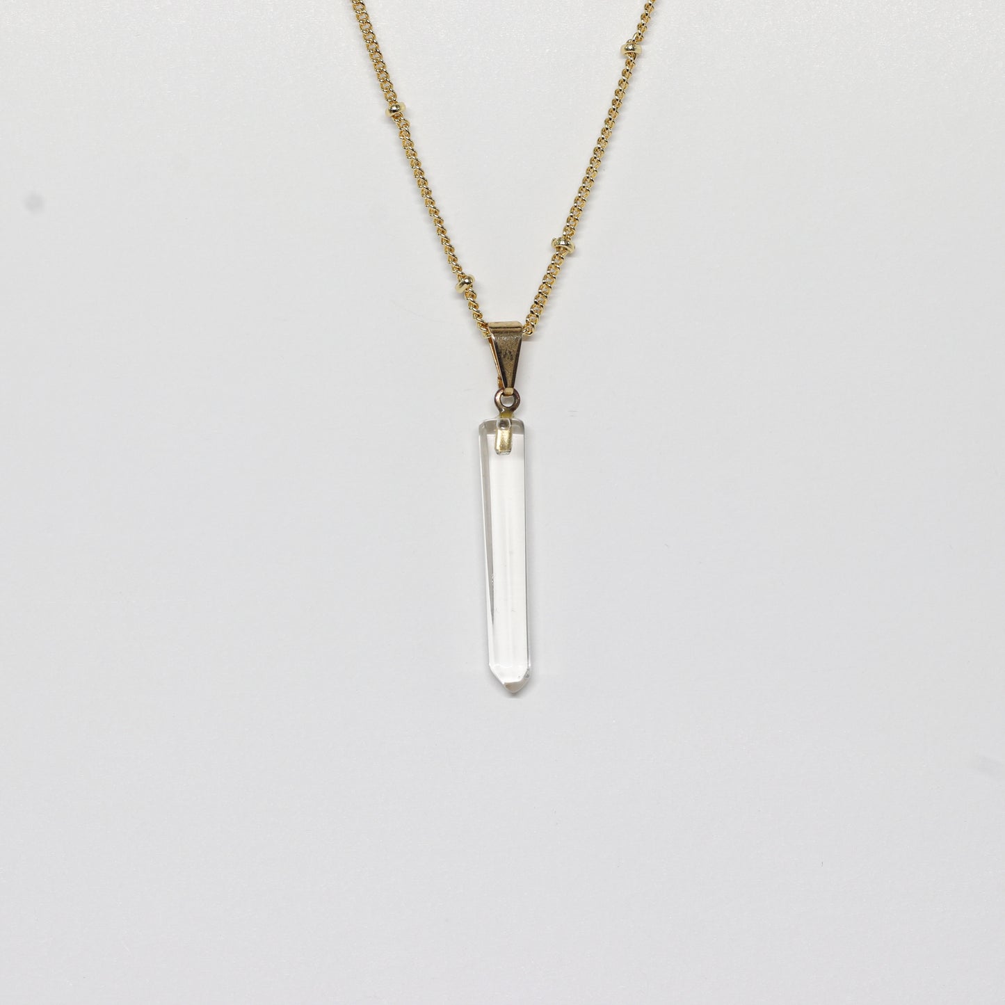 Clear Quartz Point Gold Necklace