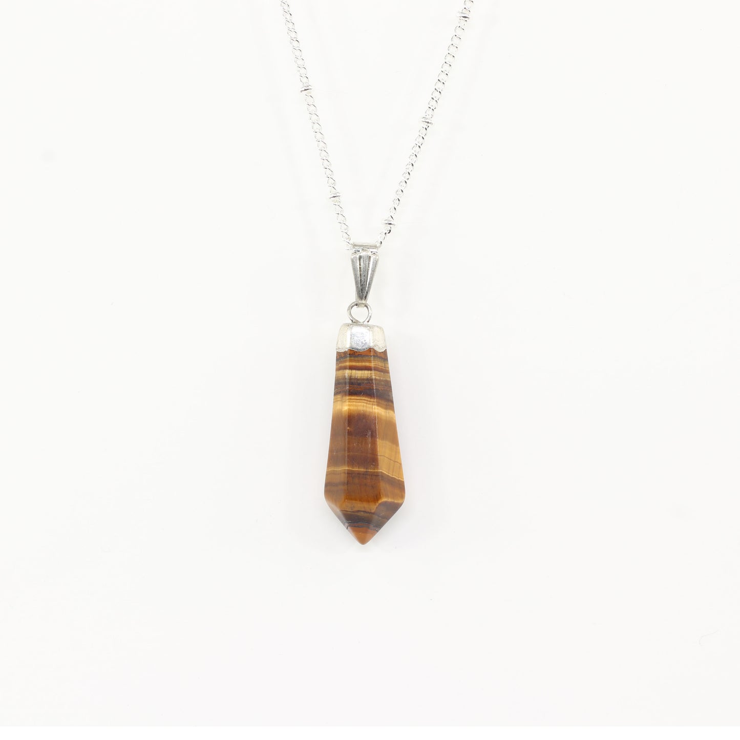 Tiger Eye Point Silver Necklace