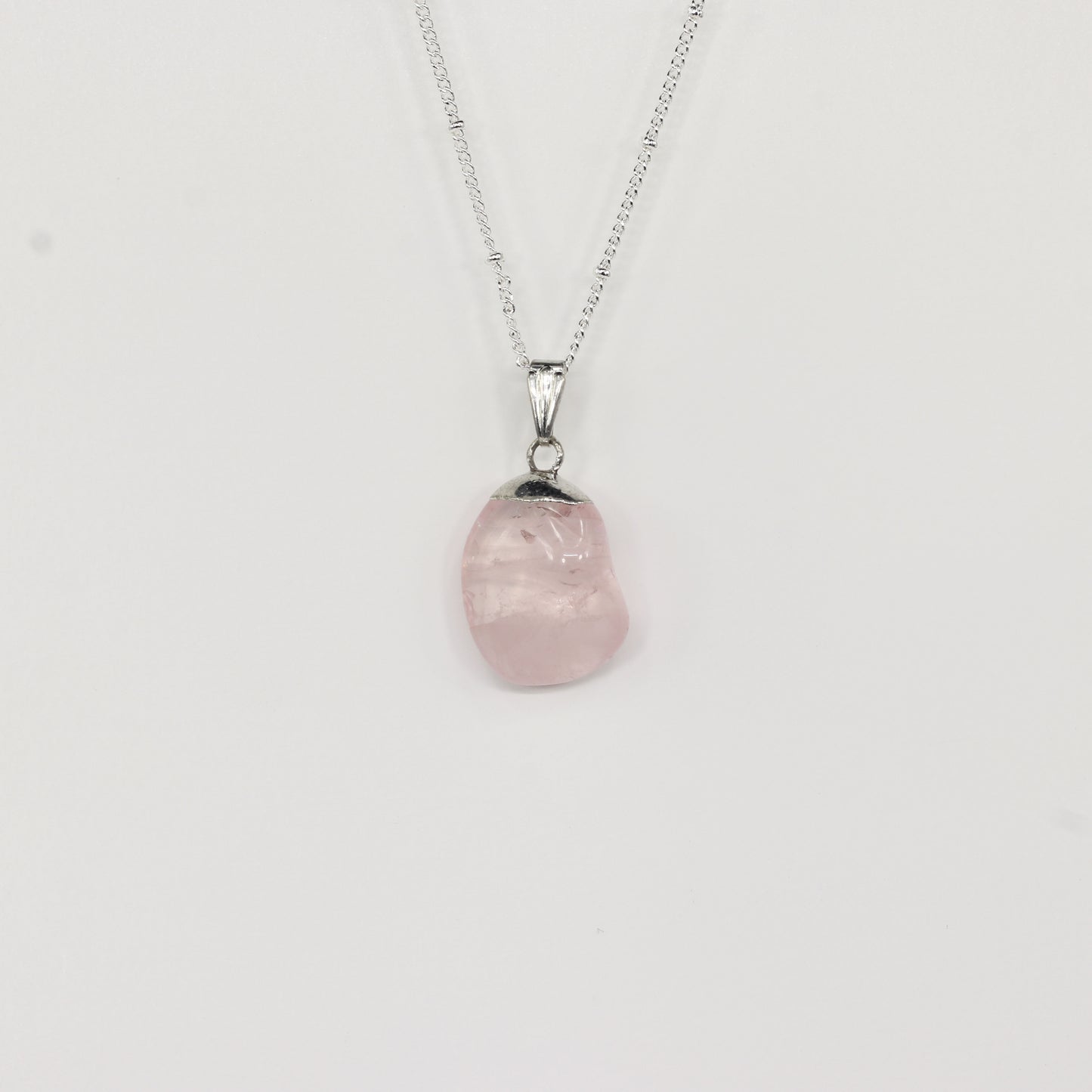 Rose Quartz Tumbled Silver Necklace