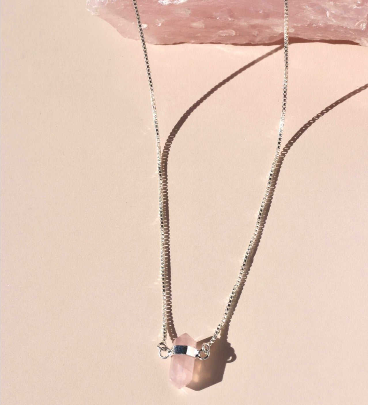 Rose Quartz Point Silver Necklace