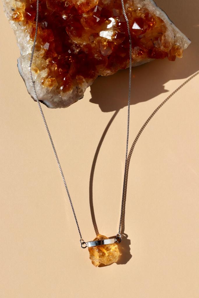 Citrine Raw Stone Silver Necklace