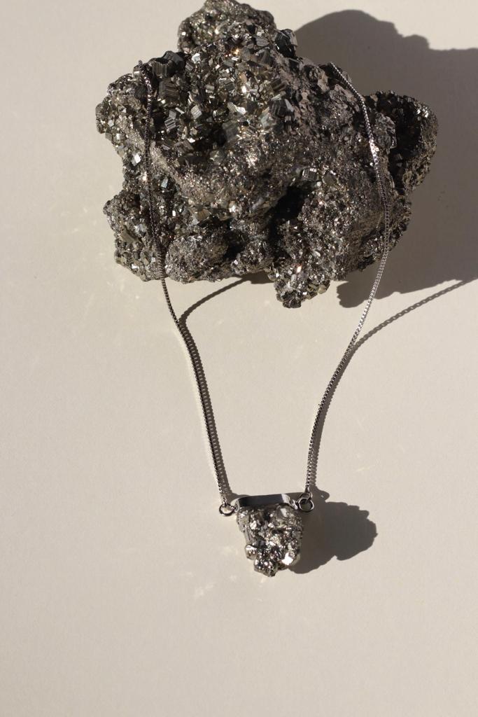 Pyrite Raw Stone Silver Necklace