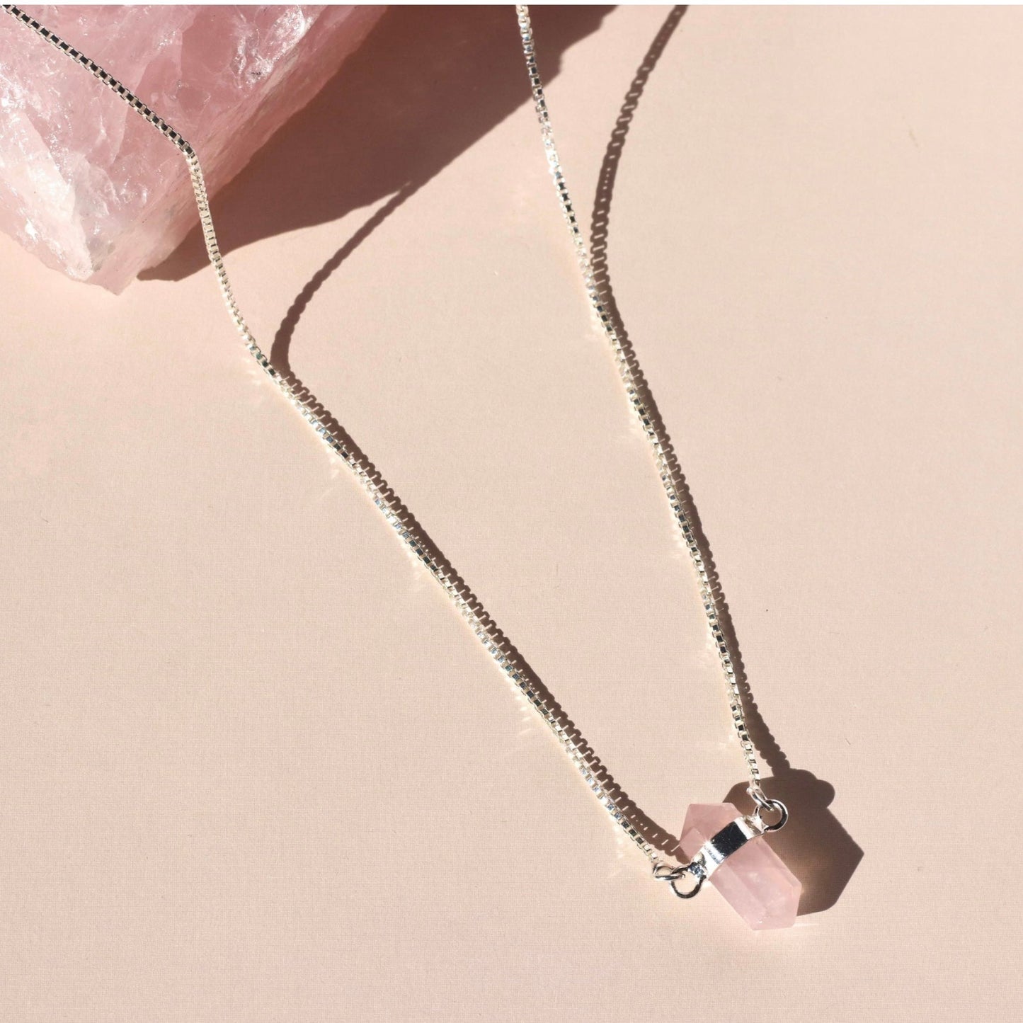 Rose Quartz Point Silver Necklace