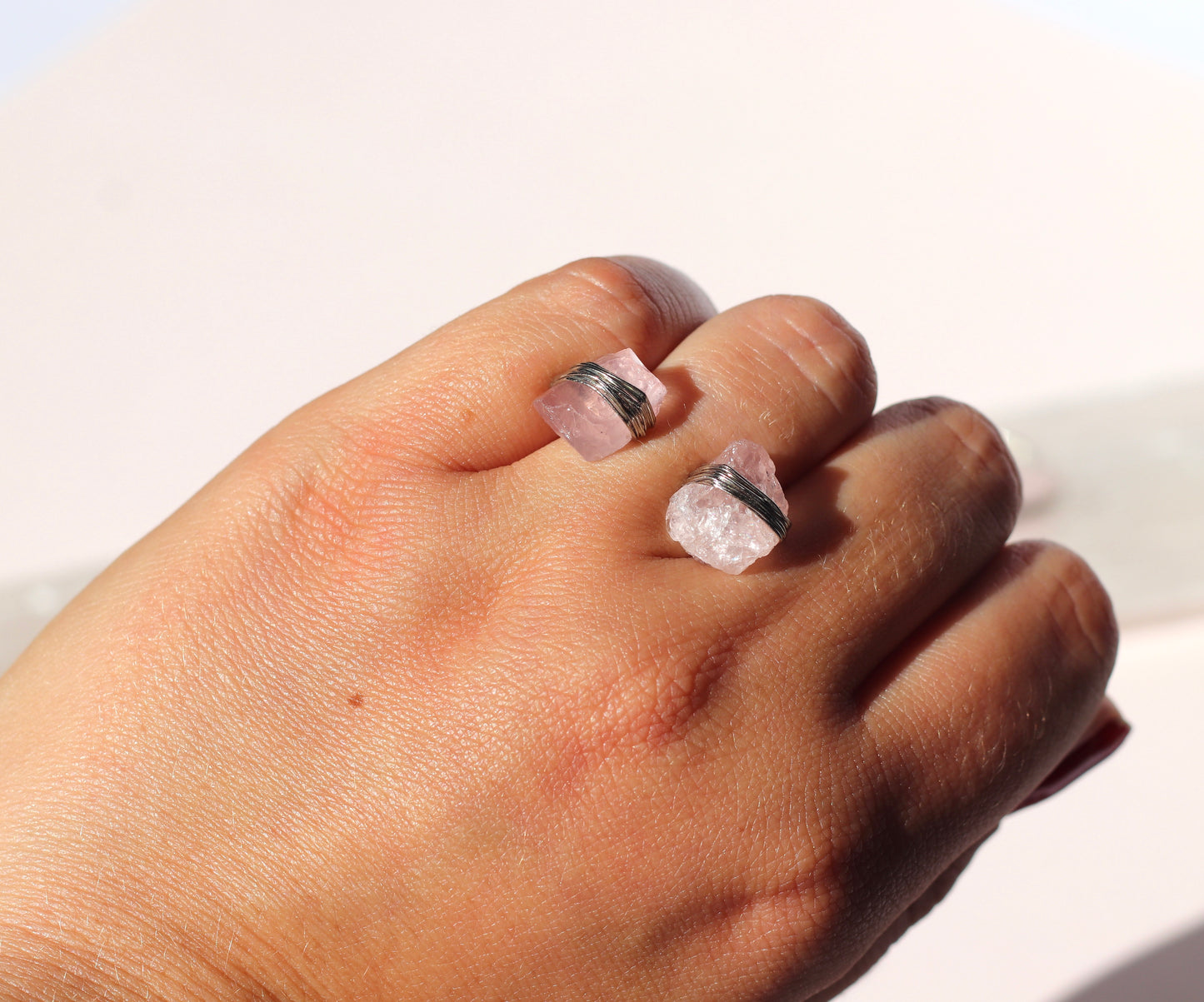 Rose Quartz Double Stone Ring