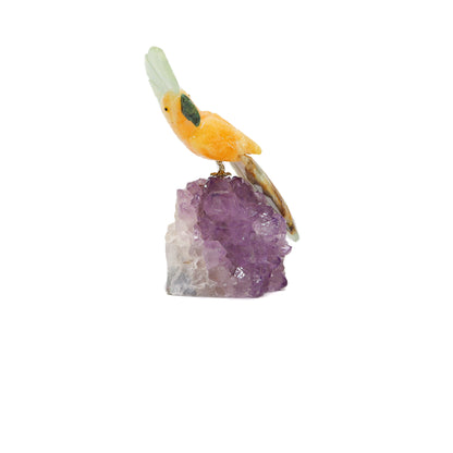 Honey Calcite Bird on Amethyst Druze Base
