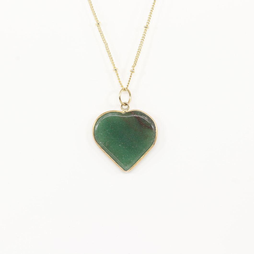 Green Quartz Heart Gold Necklace