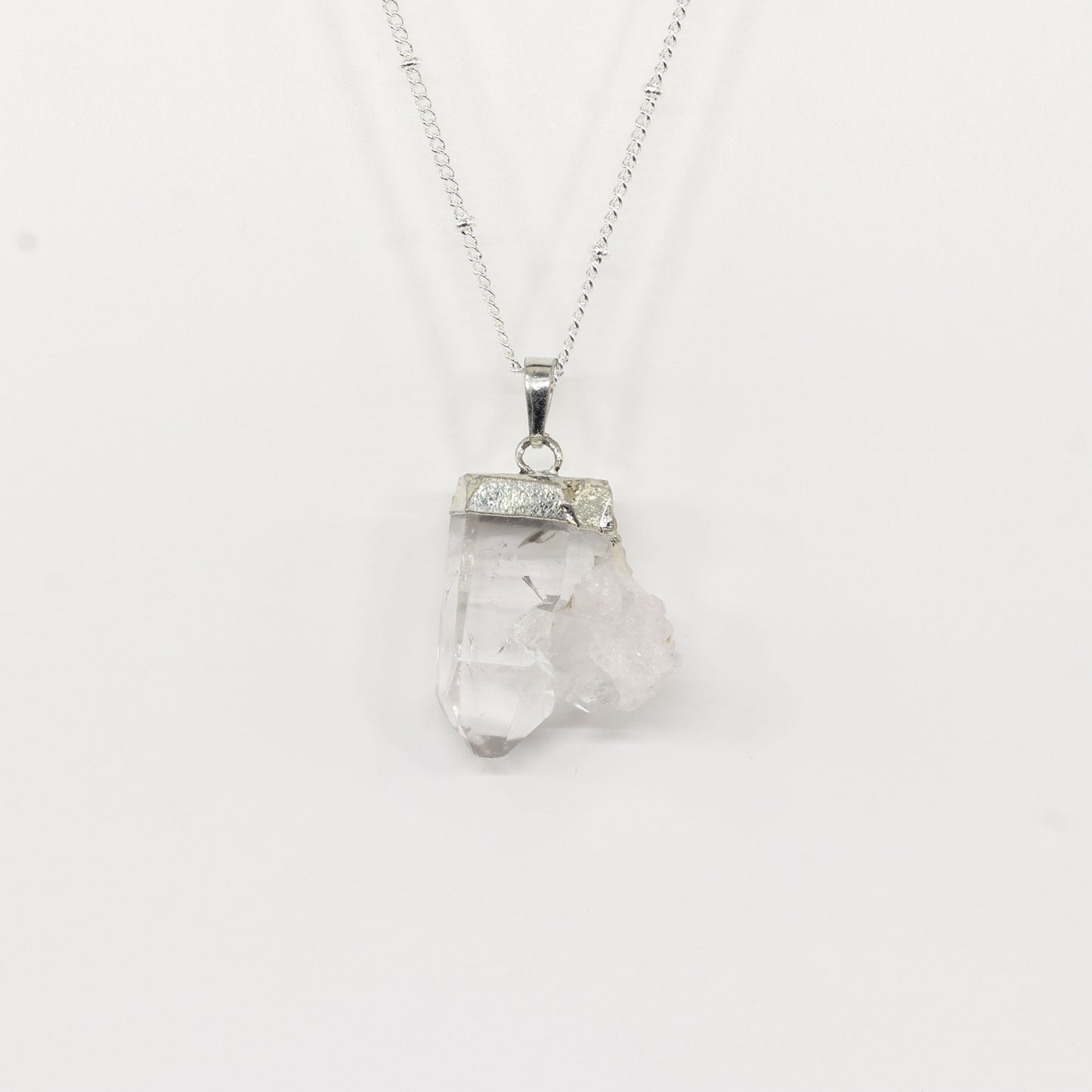 Clear Quartz Rough Silver Necklace