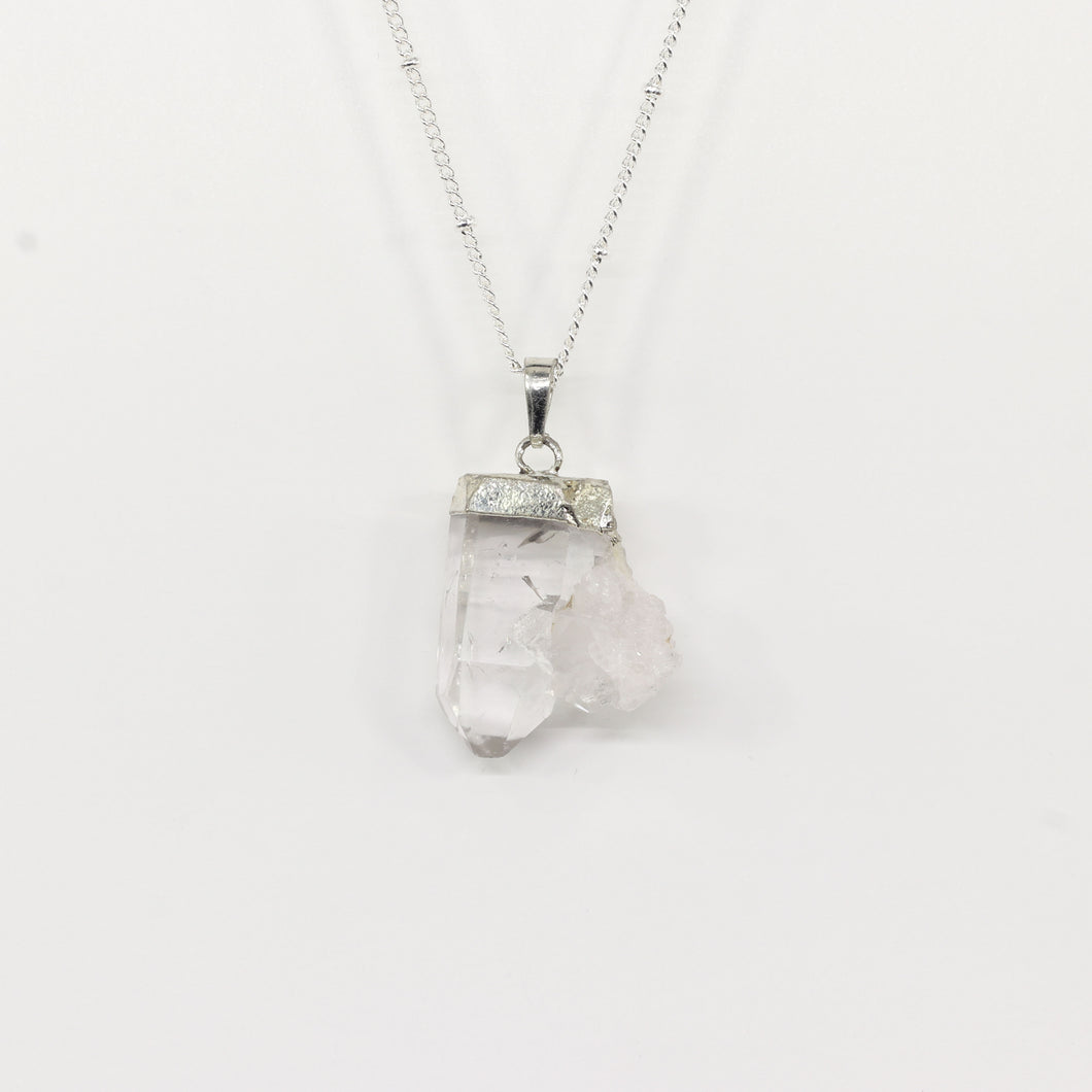 Clear Quartz Rough Silver Necklace