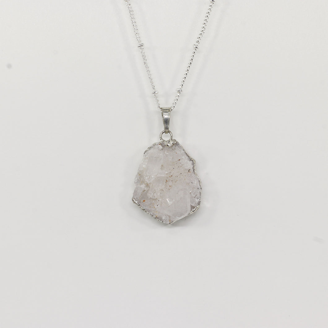 Clear Quartz Cluster Silver Necklace