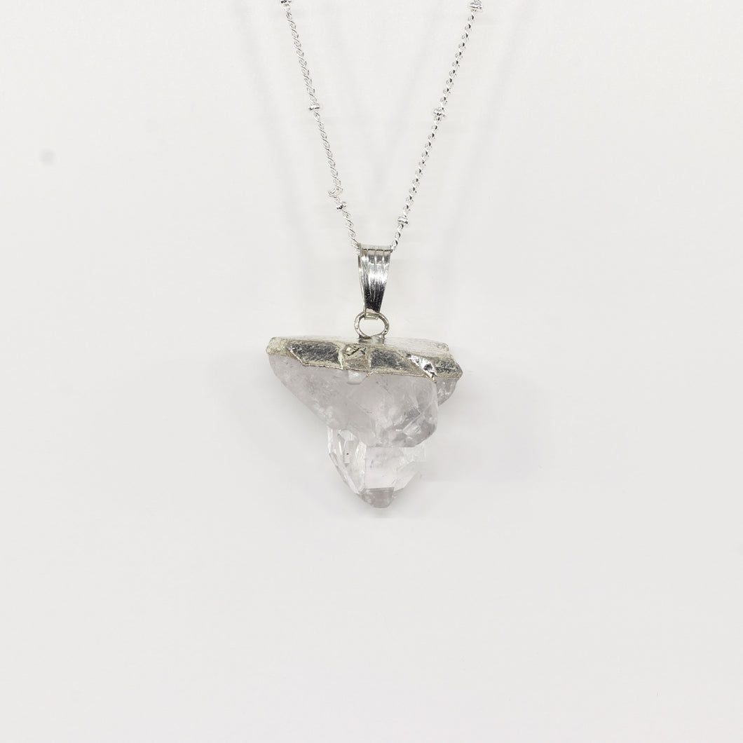 Clear Quartz Rough Silver Necklace