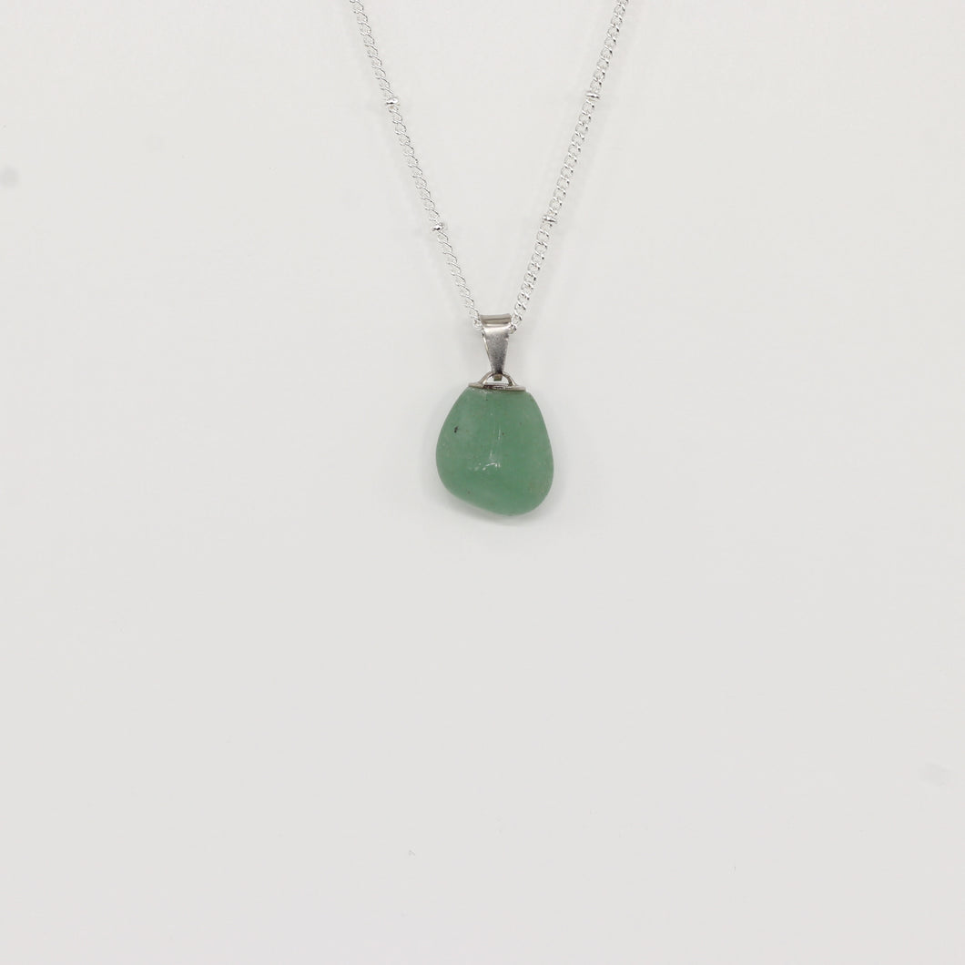 Green Quartz Tumbled Silver Necklace