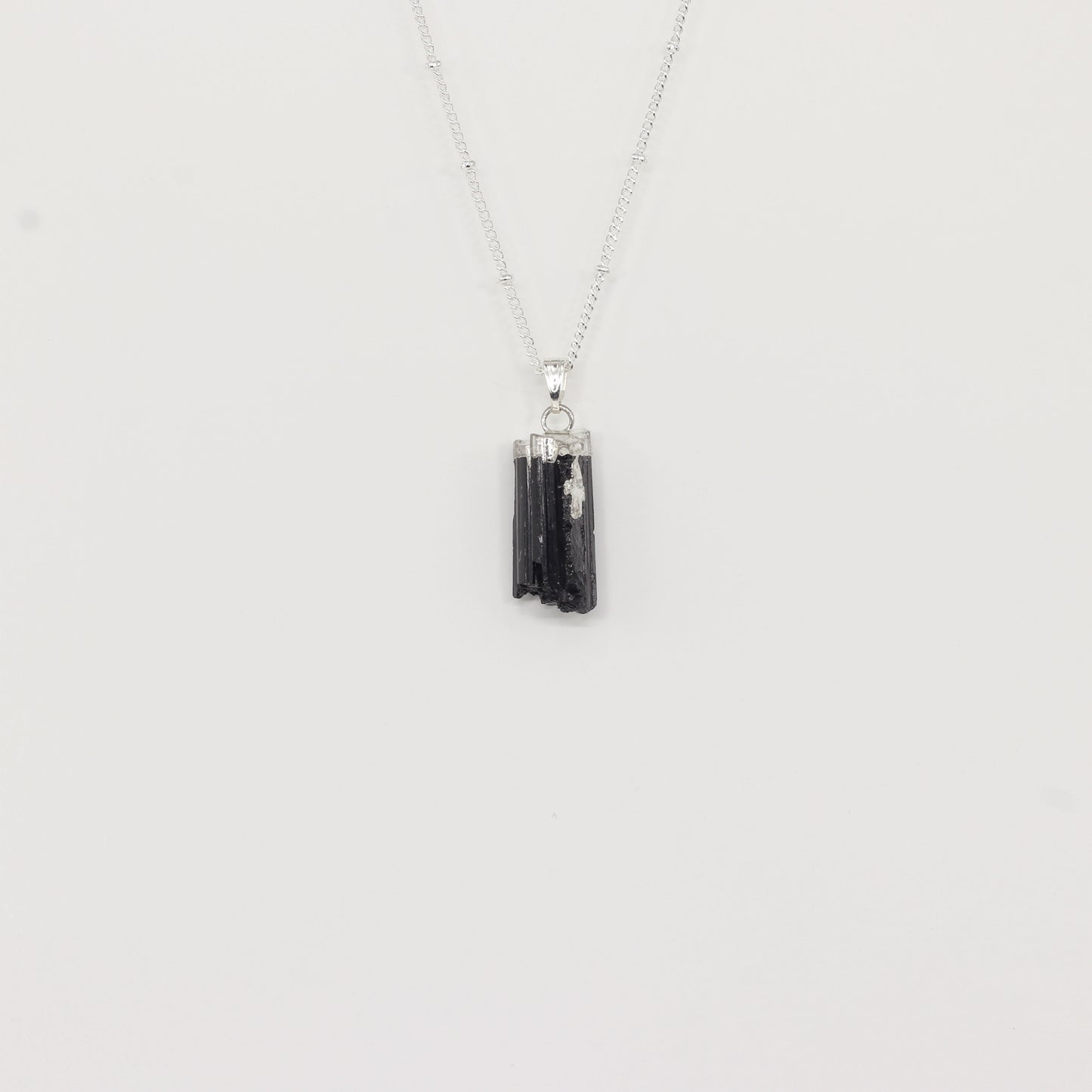 Black Tourmaline Rough Silver Necklace