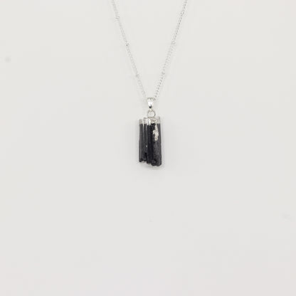 Black Tourmaline Rough Silver Necklace