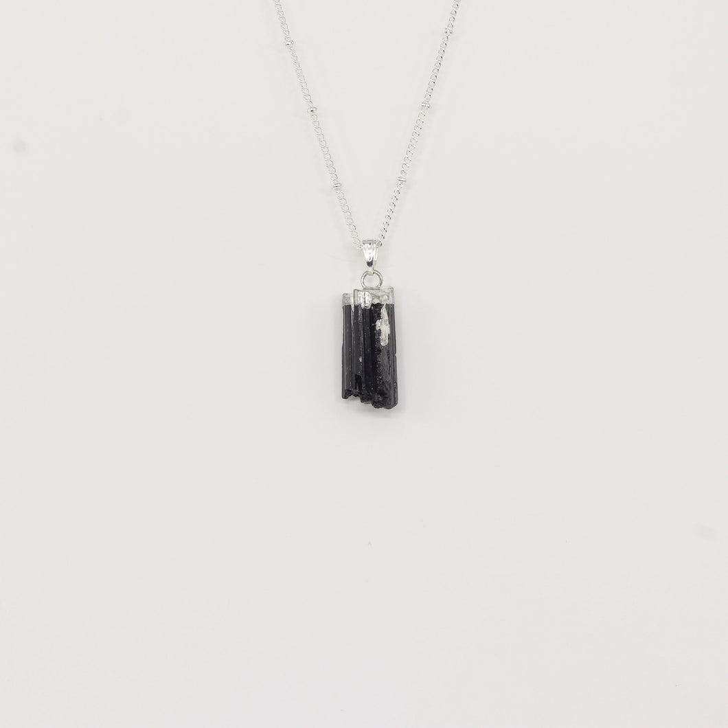 Black Tourmaline Rough Silver Necklace