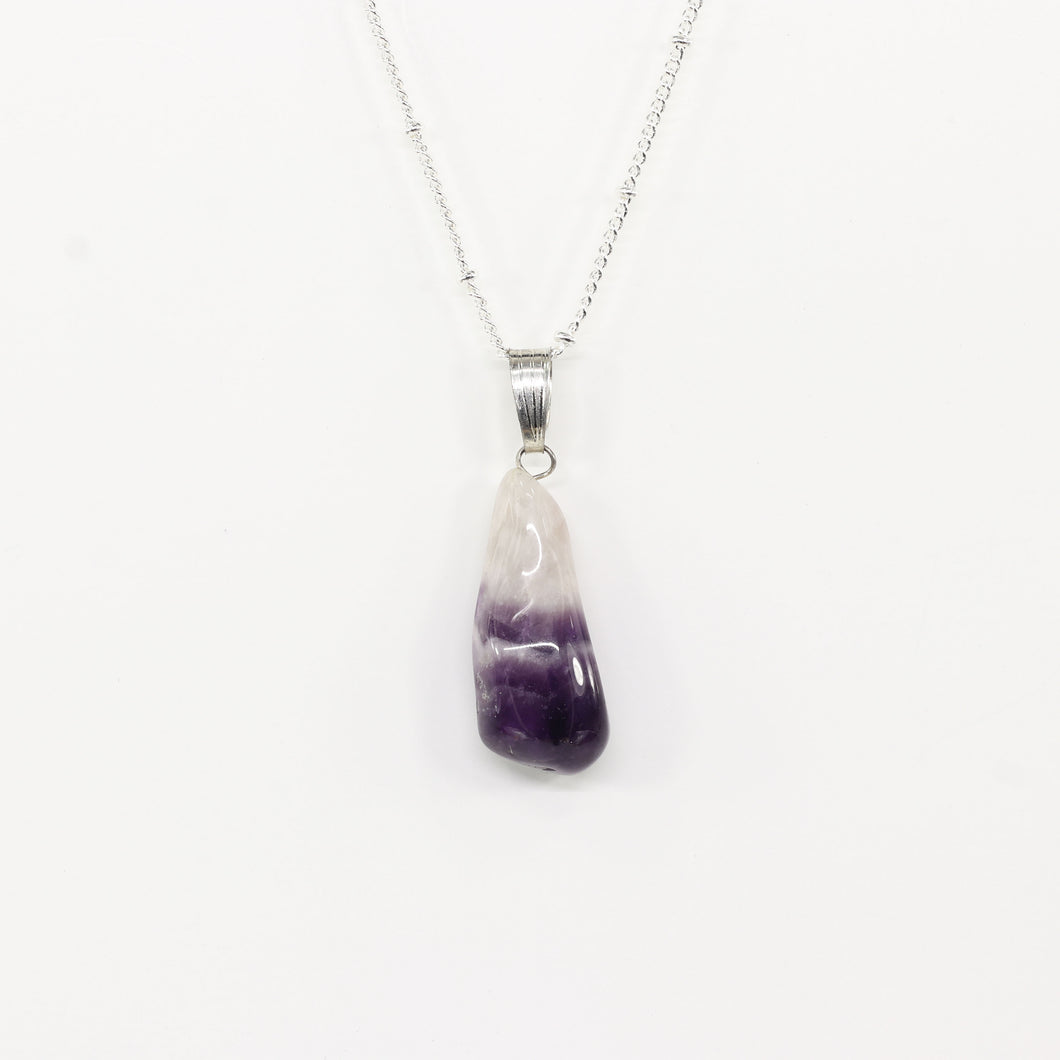 Amethyst Chevron Tumbled Silver Necklace