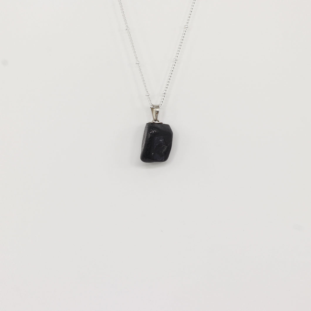 Black Tourmaline Tumbled Silver Necklace