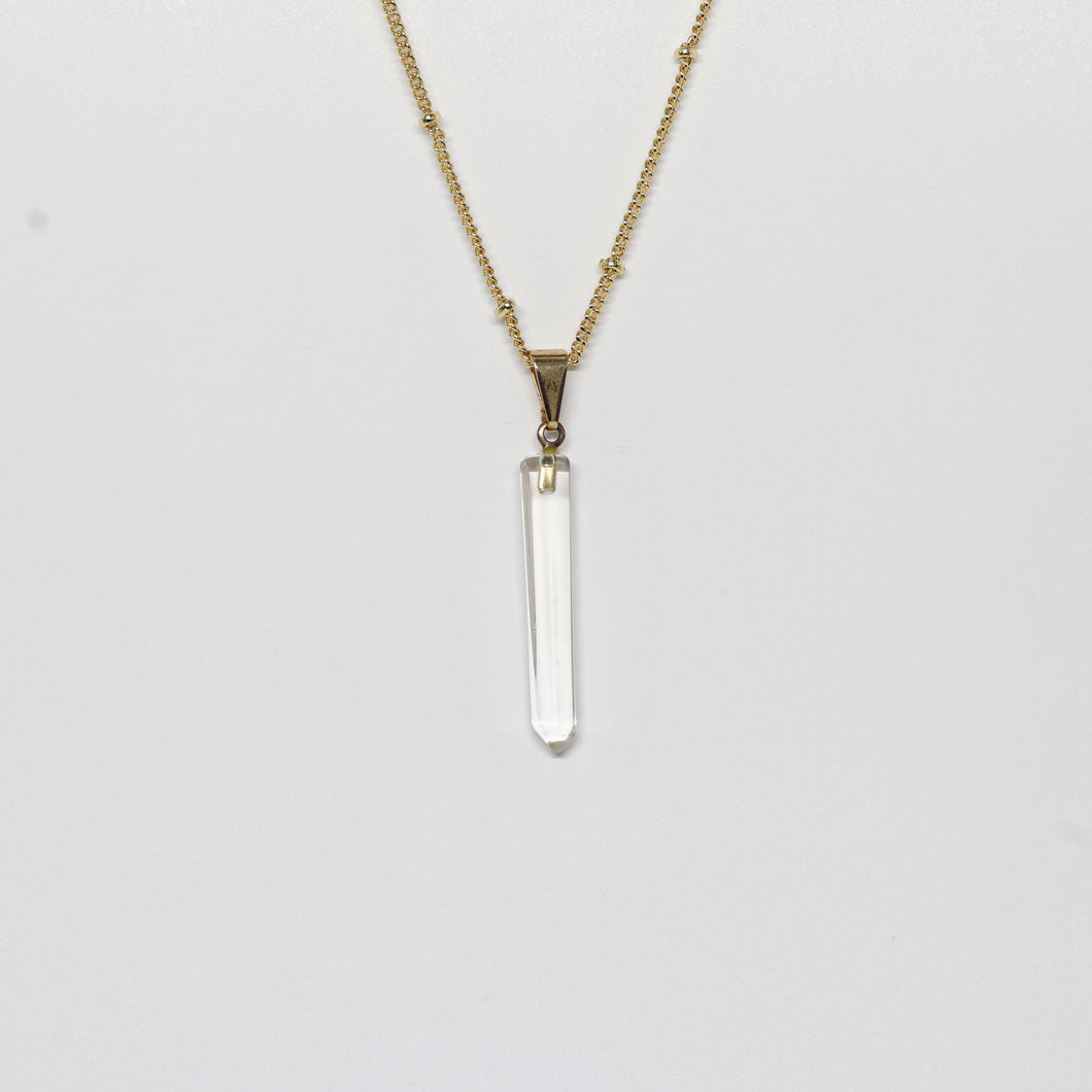 Clear Quartz Point Gold Necklace