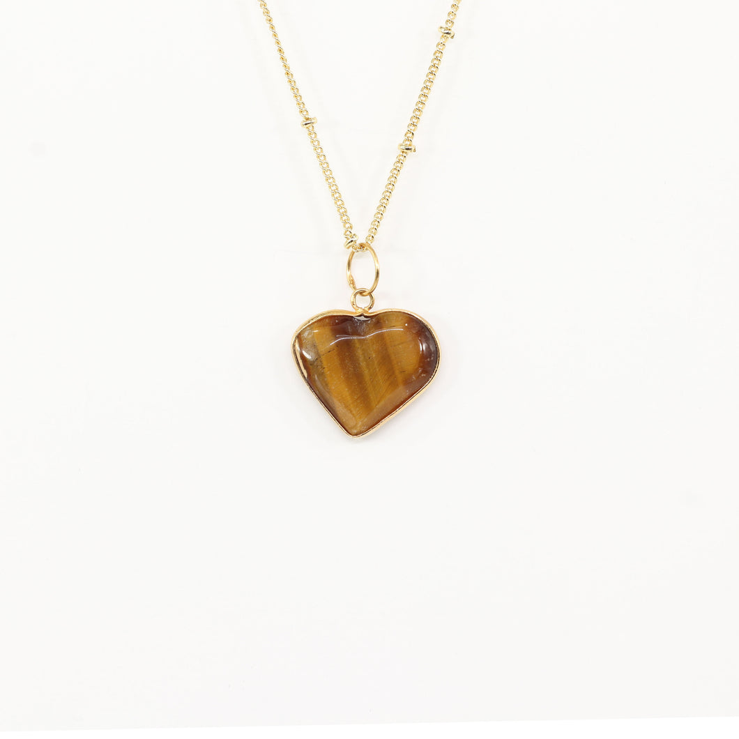 Tiger Eye Heart Gold Necklace