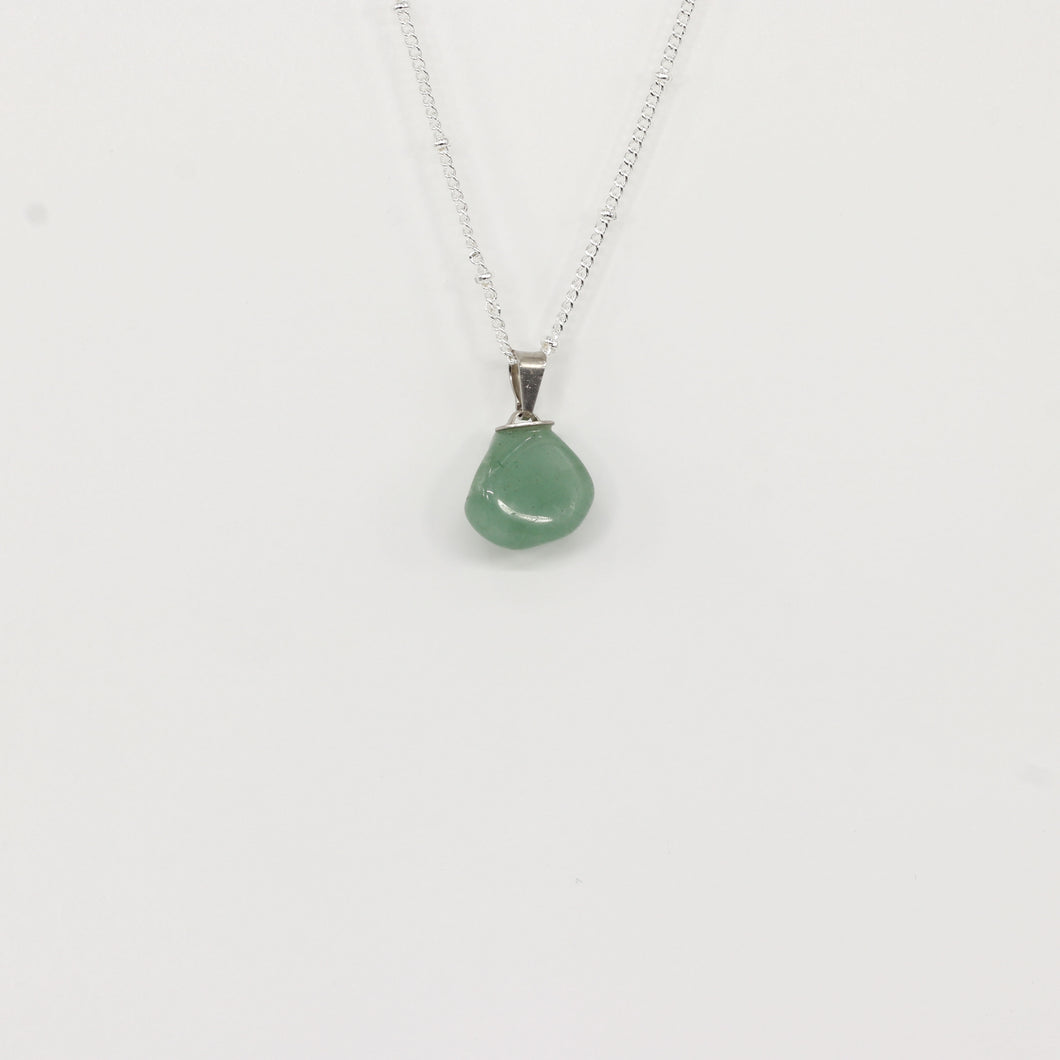 Green Quartz Tumbled Silver Necklace