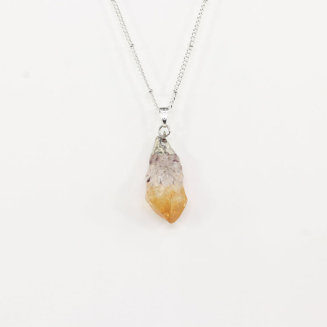 Citrine Rough Point Silver Necklace