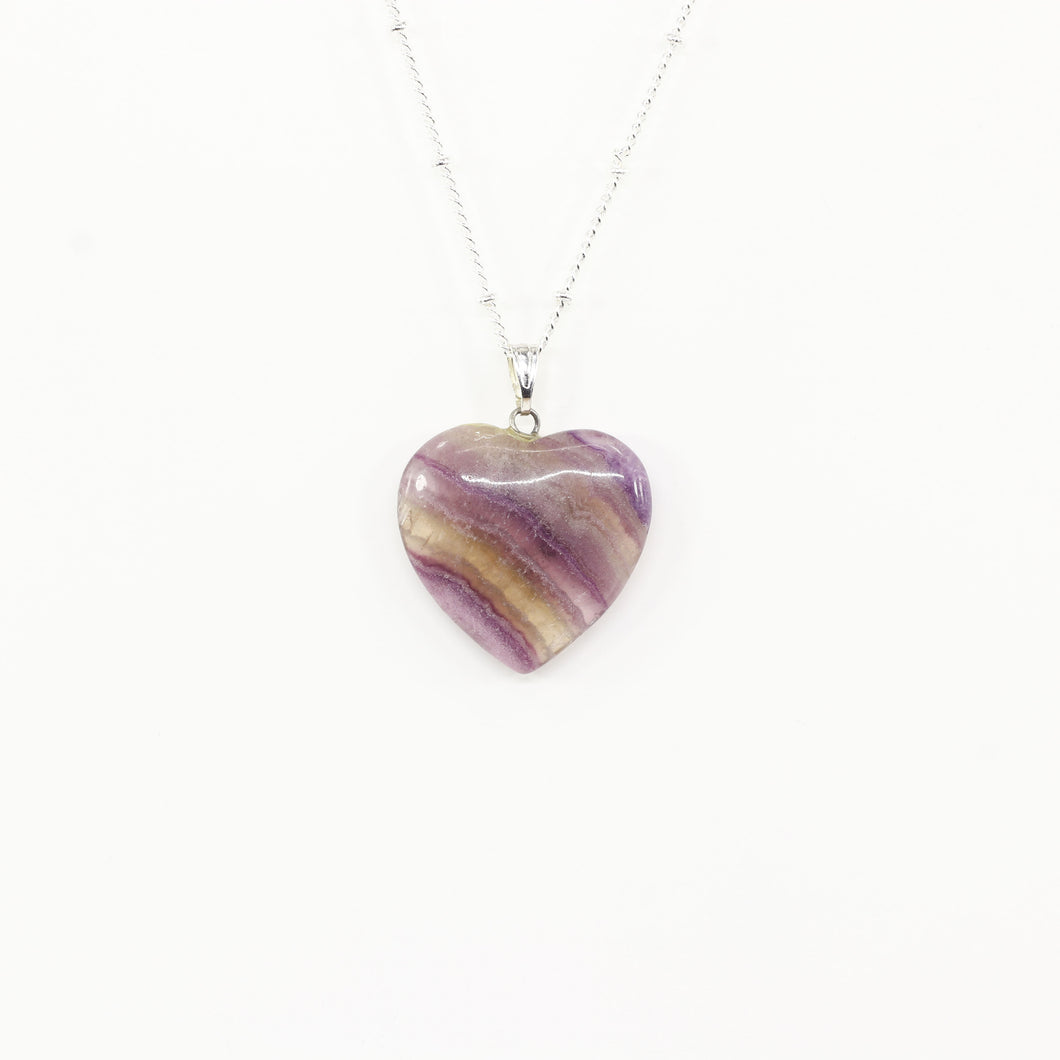 Fluorite Heart Silver Necklace