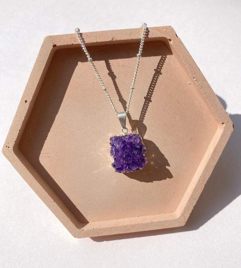 Amethyst Cluster Silver Necklace