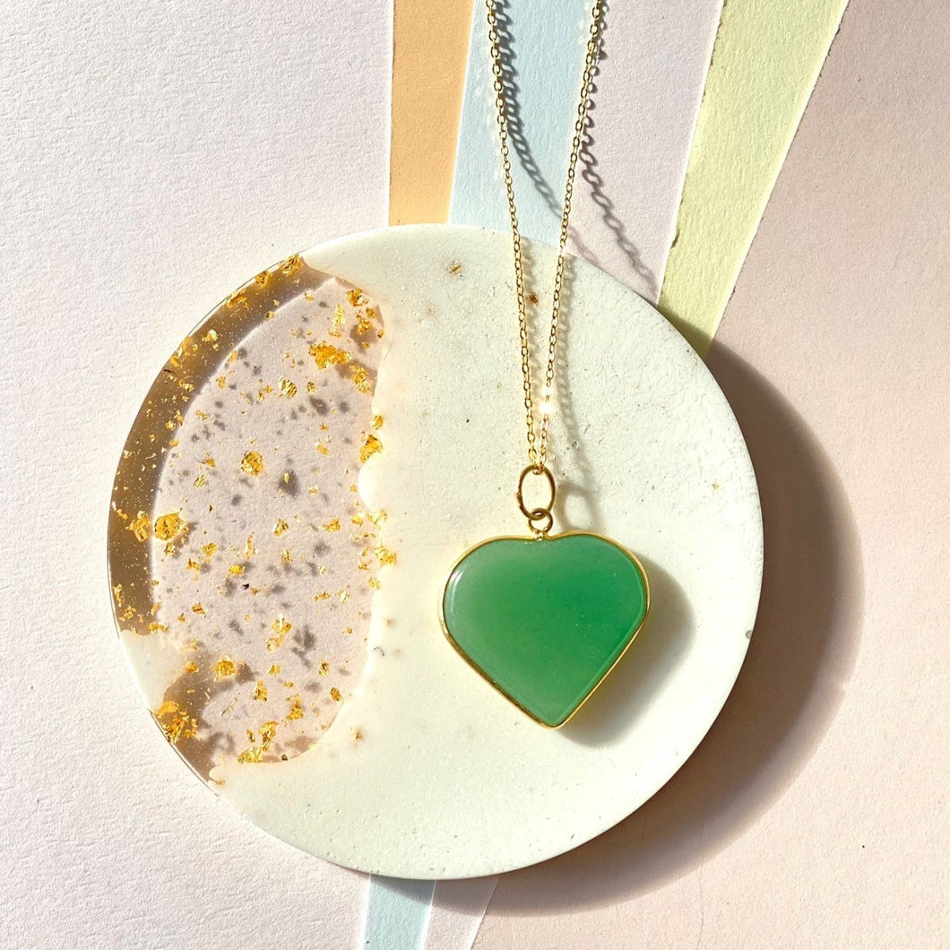 Green Quartz Heart Gold Necklace